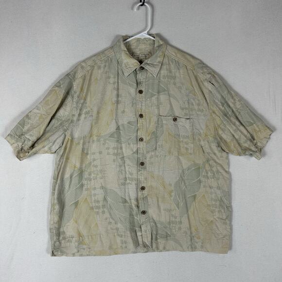 Island Republic 100% Silk Hawaiian Button Up Shirt Men's XL Relaxed Beige Yellow - Picture 1 of 8